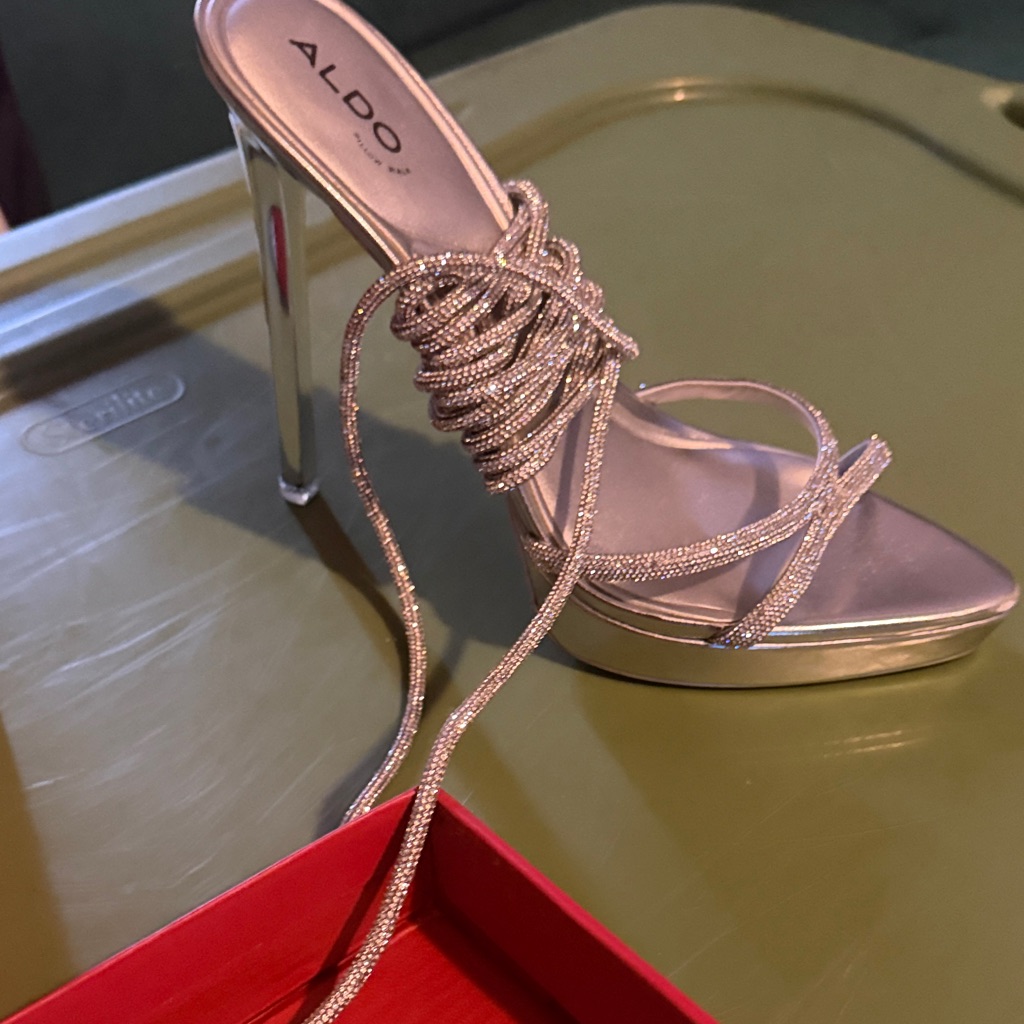 Aldo Shimmering Silver Strappy Heels